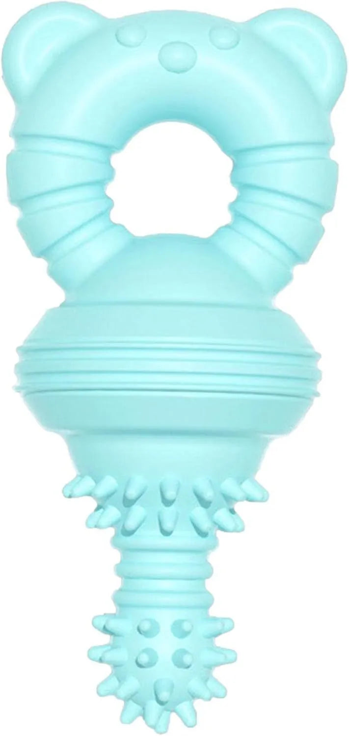 Blue rubber molar dog chew toy with bell for aggressive chewers and teeth cleaning