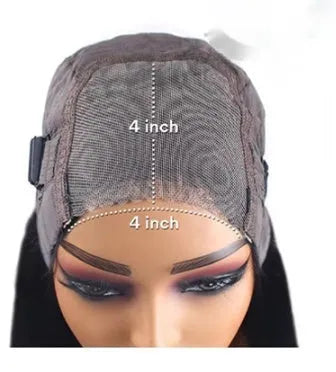 Glueless human hair straight wig with side bangs shown in natural styling