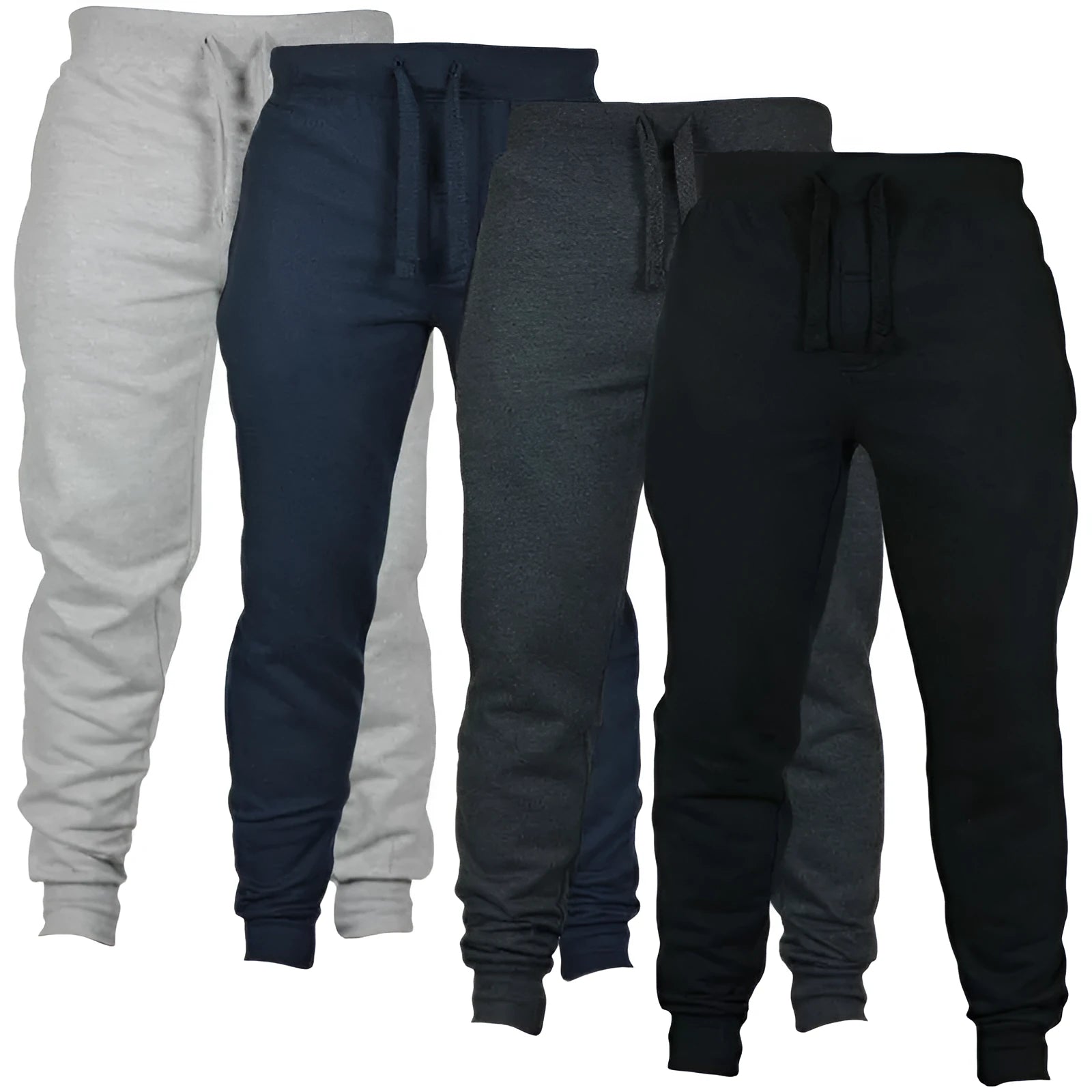 Men's solid colour cotton fleece casual pants with drawstring waist
