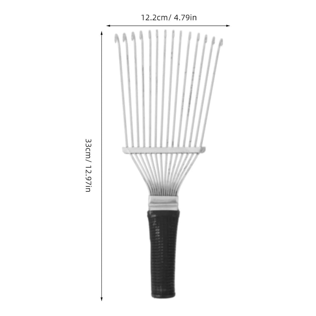 Stainless steel dematting brush rake comb for grooming horses and pets.