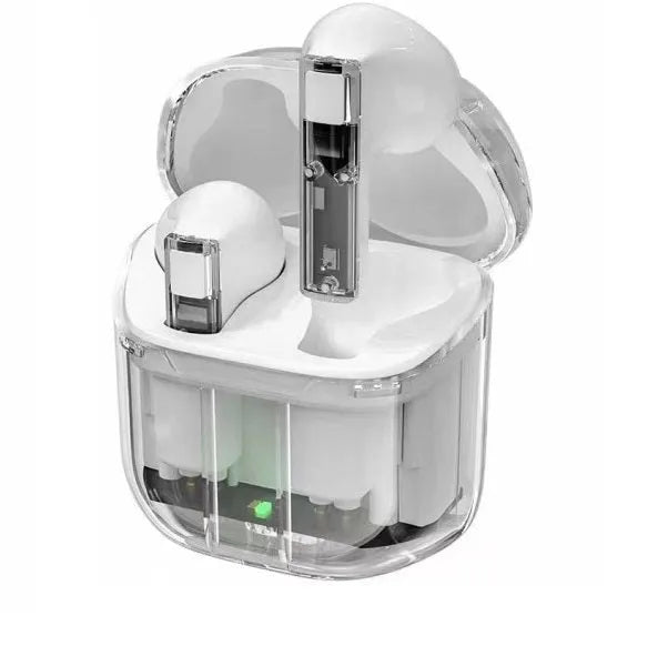 Transparent space capsule case true wireless Bluetooth earphones with digital display screen in multiple colours