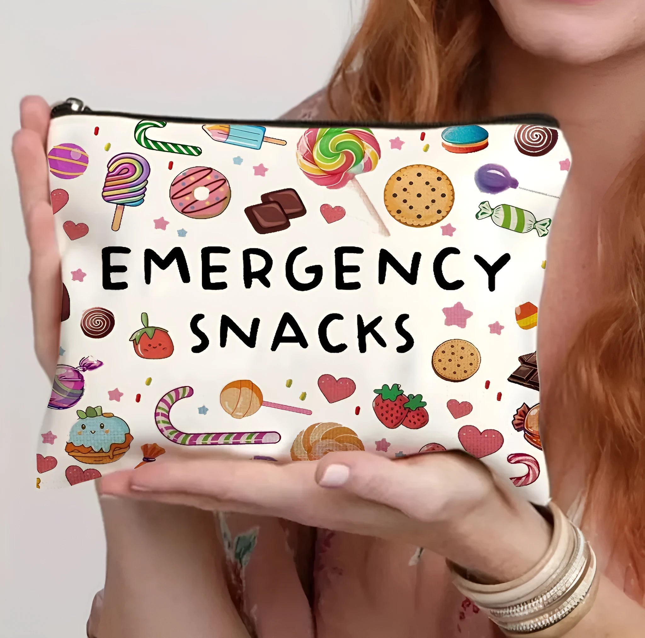 Canvas-style polyester cosmetics bag with a zipper, shown in multiple colour options.