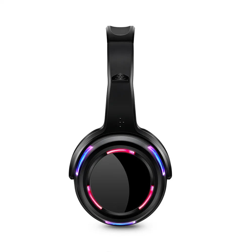 Black silent disco wireless headphones with 40mm speakers and 3.5mm connection cable