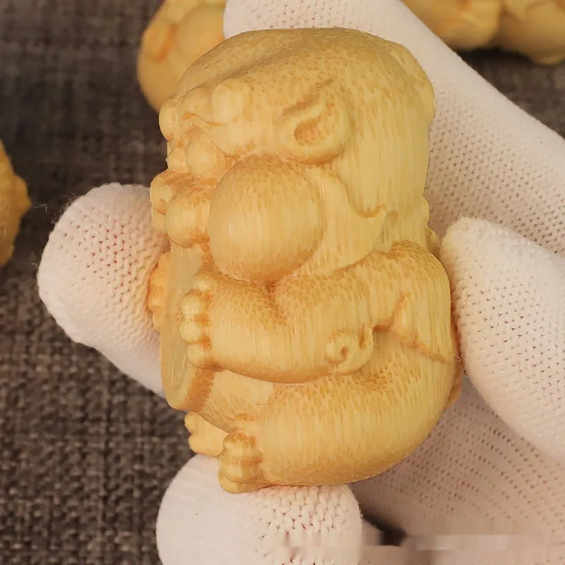 Solid bamboo hand-carved ornament with Money Frog design, 4.5cm high.