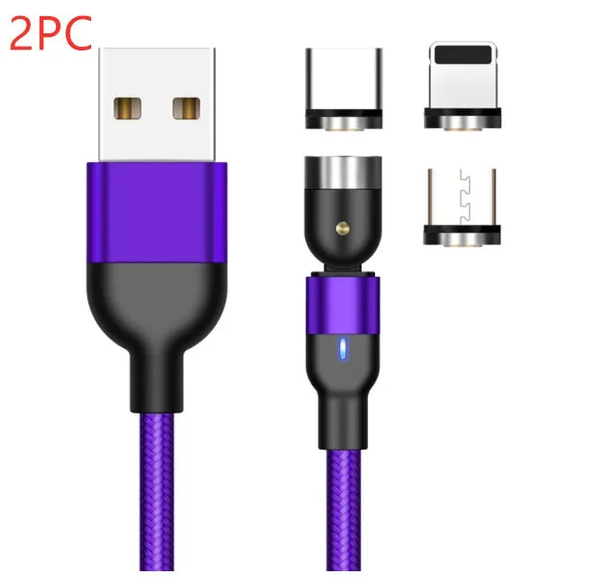 Essager black magnetic USB charging cable showing 360-degree rotating connector and blue LED light.