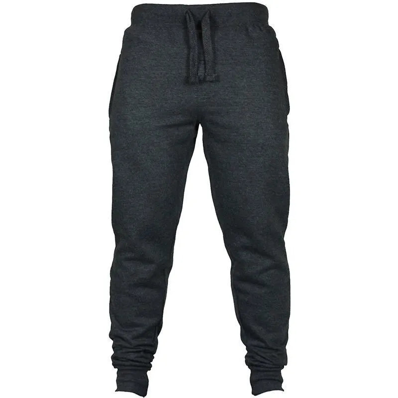 Men's solid colour cotton fleece casual pants with drawstring waist