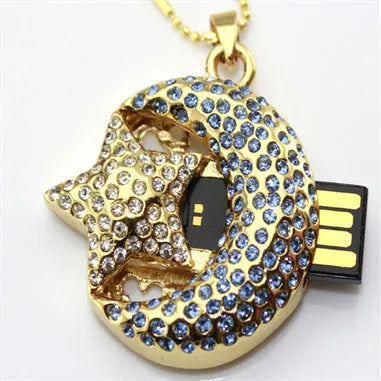 Metal USB flash drive keyring accessory with jewellery design showing USB connector