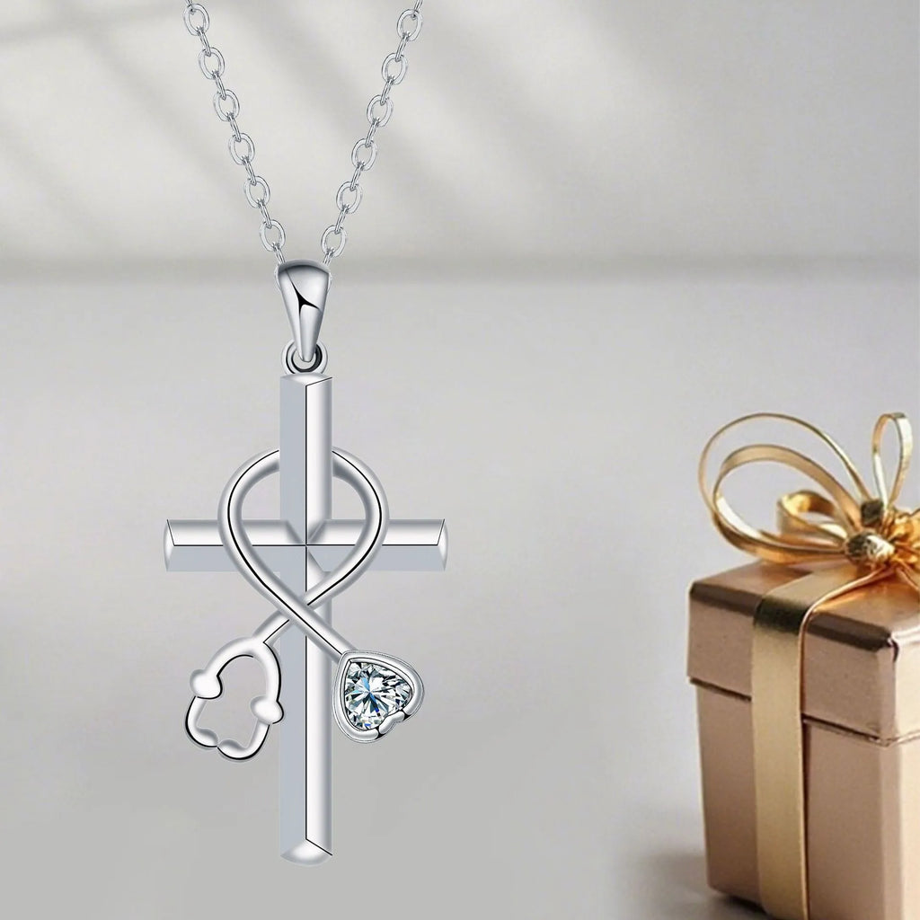 Women's cross stethoscope necklace with copper pendant and electroplated finish