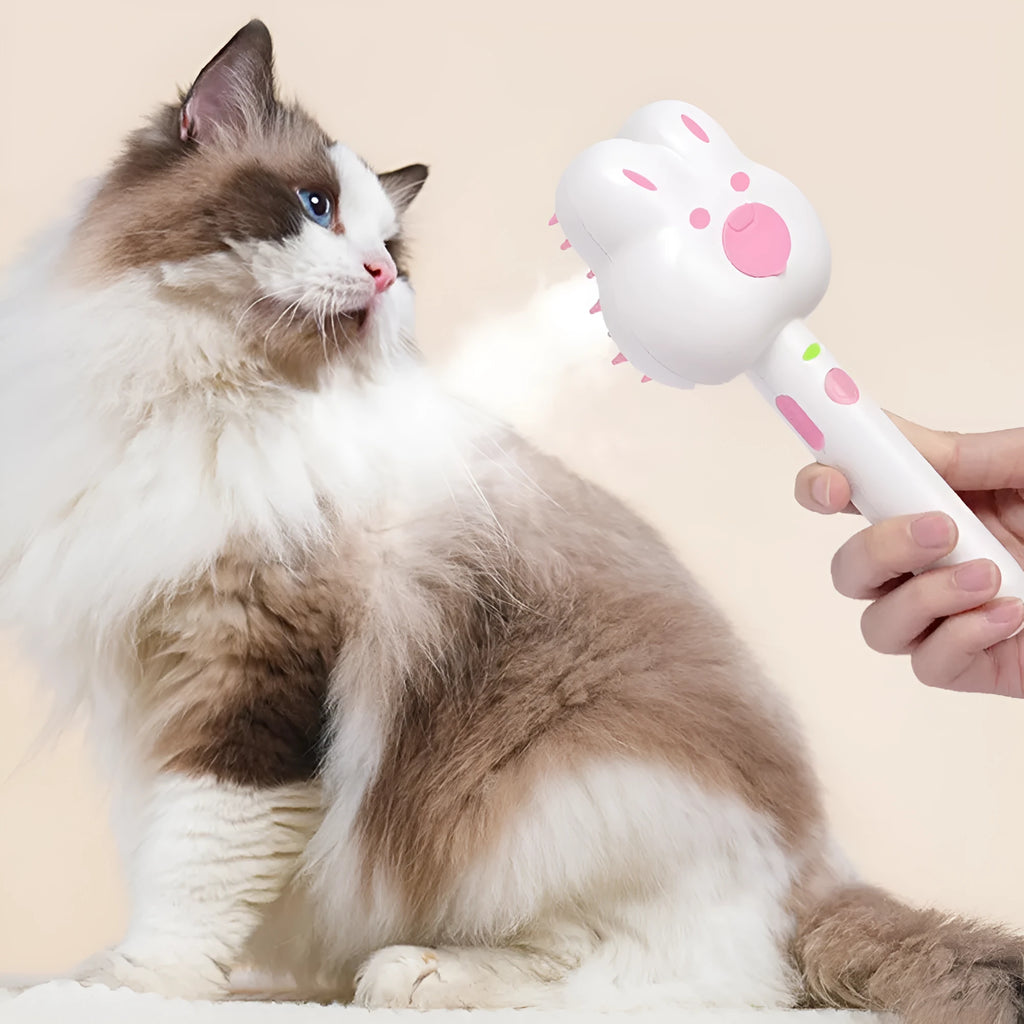 Rechargeable cat grooming spray brush with steam function in green, pink or white colours