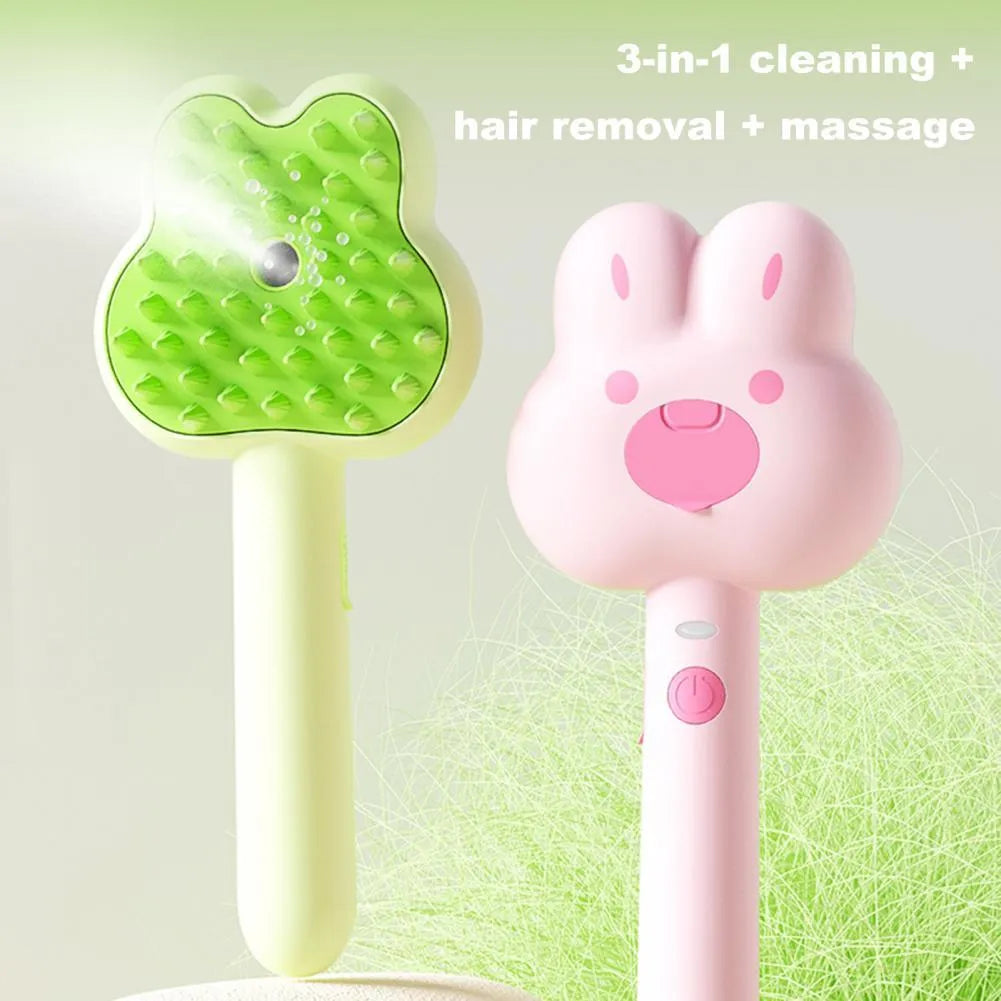 Rechargeable cat grooming spray brush with steam function in green, pink or white colours