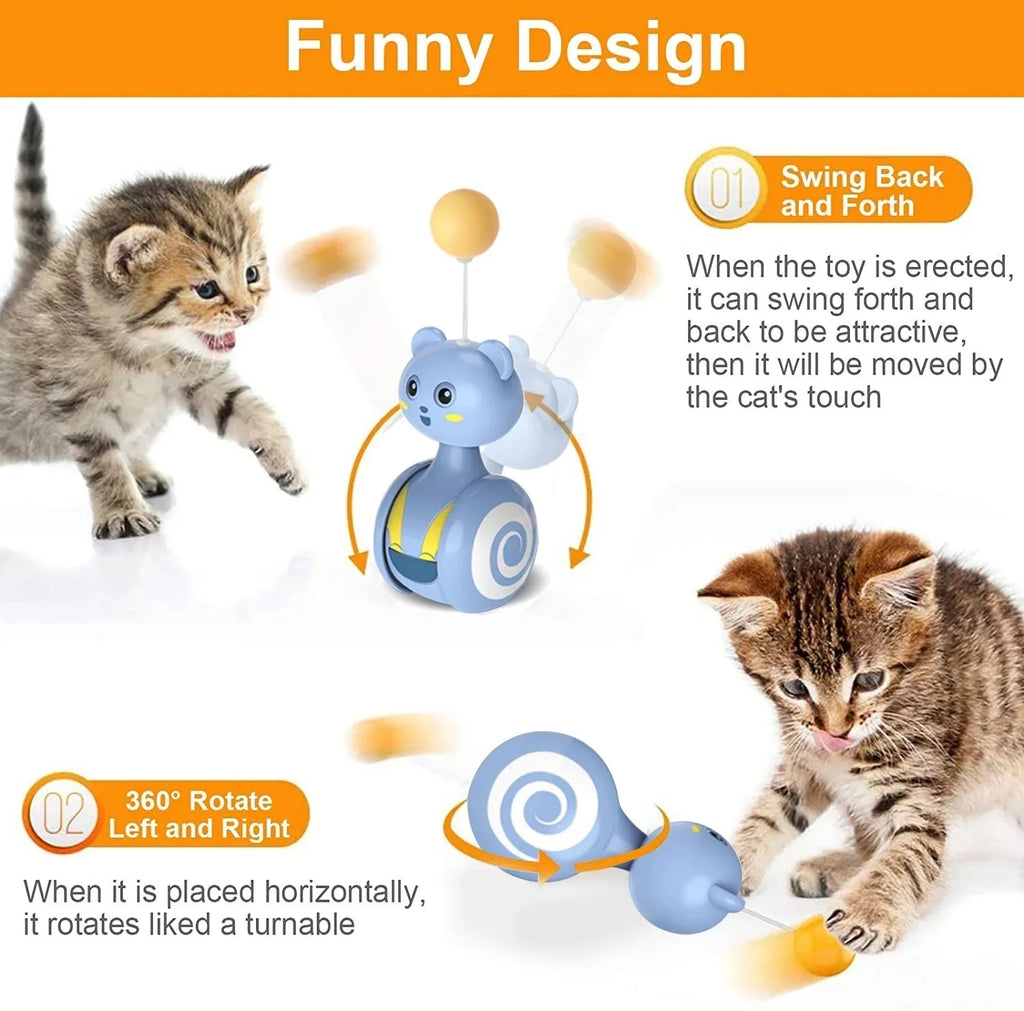 Interactive cat feather wand toy with rolling ball tumbler in pink and blue colour options