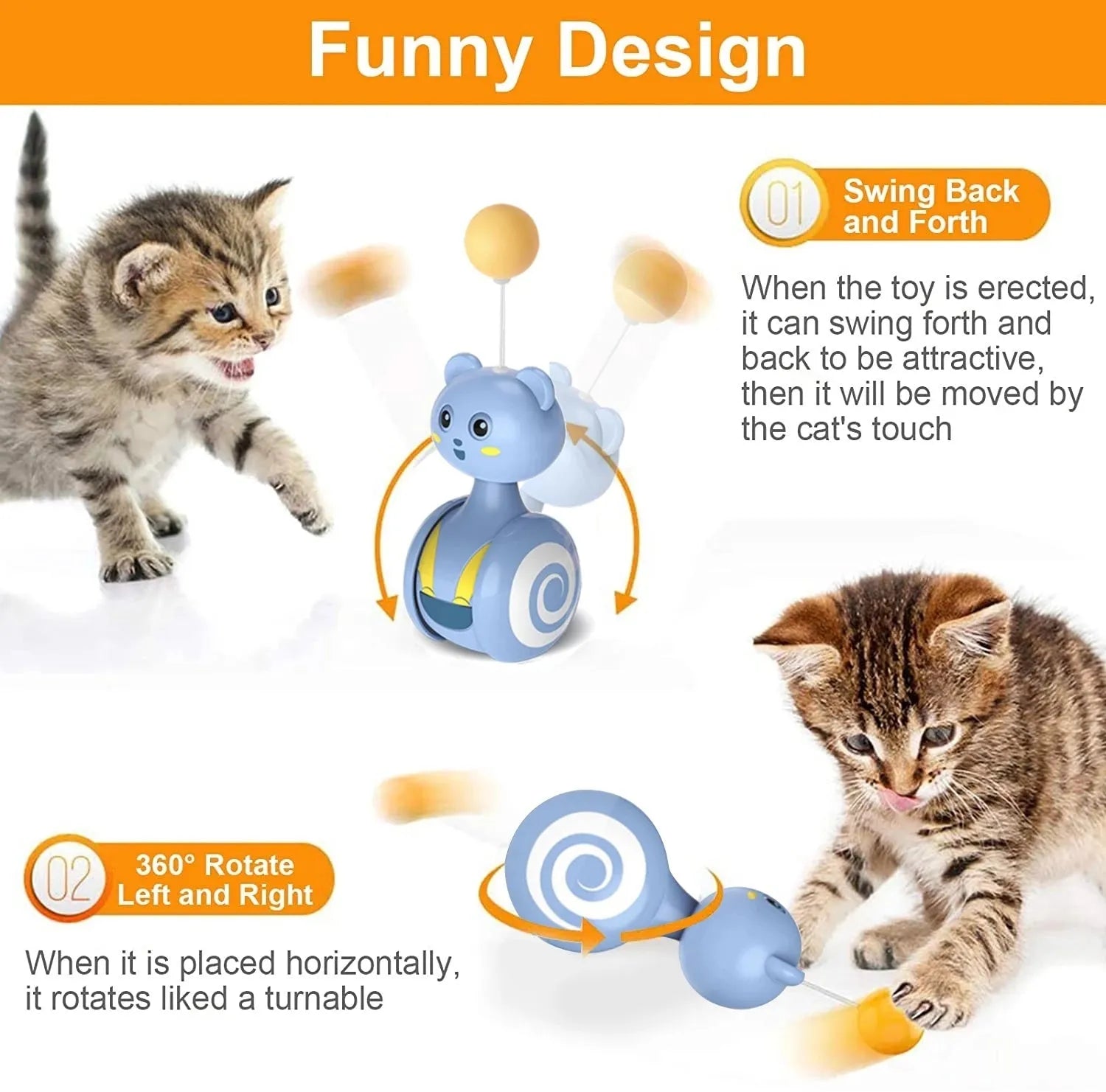 Interactive cat feather wand toy with rolling ball tumbler in pink and blue colour options