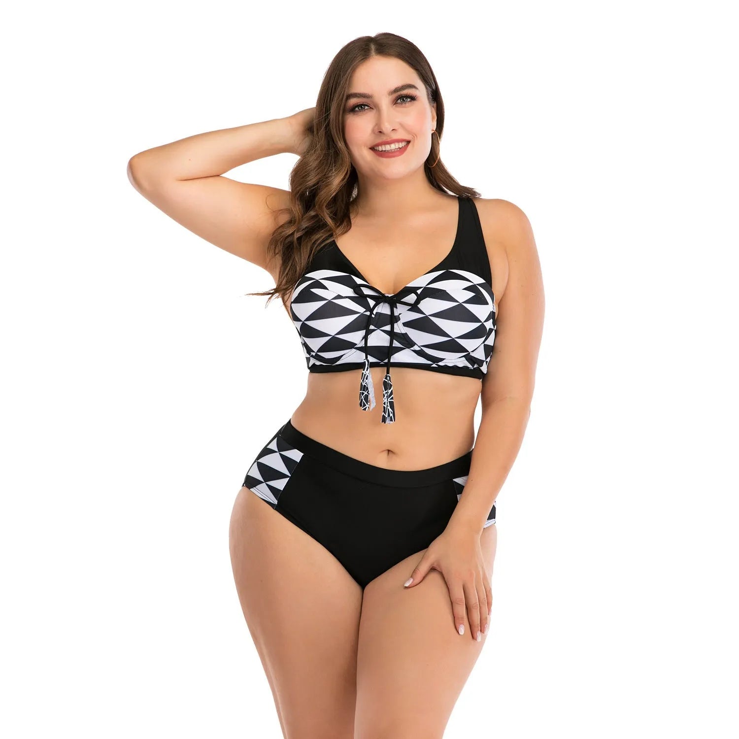 Black big cup ladies swimsuit with nylon and polyester blend for fuller bust coverage