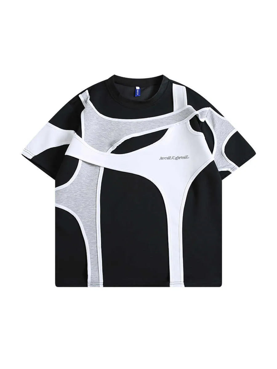 Men's loose fit T-shirt with double stitching on padded shoulders in black or white colours