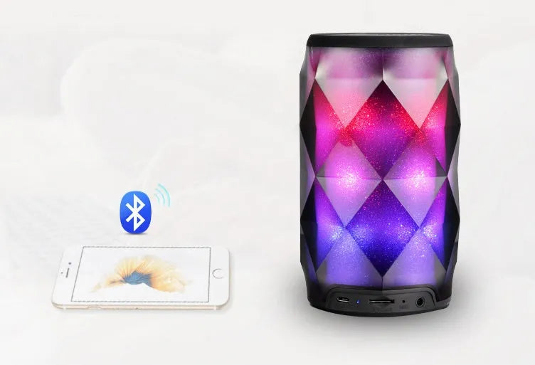 Black crystal diamond cut Coke can shaped Bluetooth lantern speaker with colourful LED starry sky lighting effect.