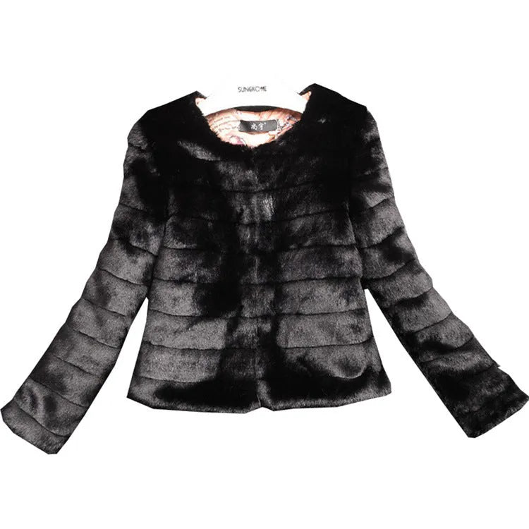 Women's white faux rabbit fur street fashion top with regular sleeves and short length