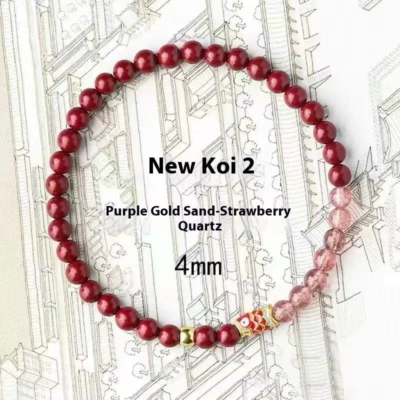 Purple cinnabar and strawberry quartz women's bracelet with lucky beads and peach blossom retro design