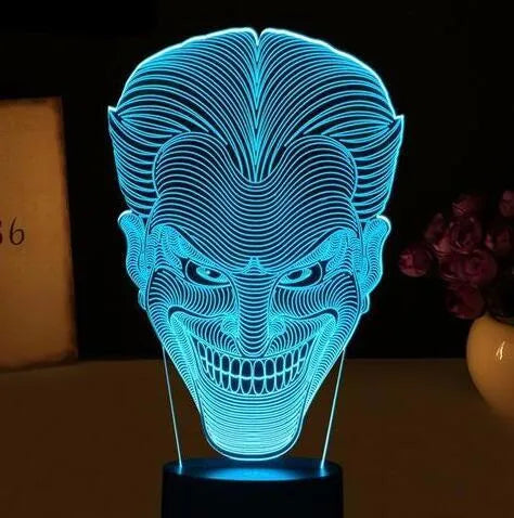 3D acrylic LED table lamp showing colour gradient with remote control and USB cable