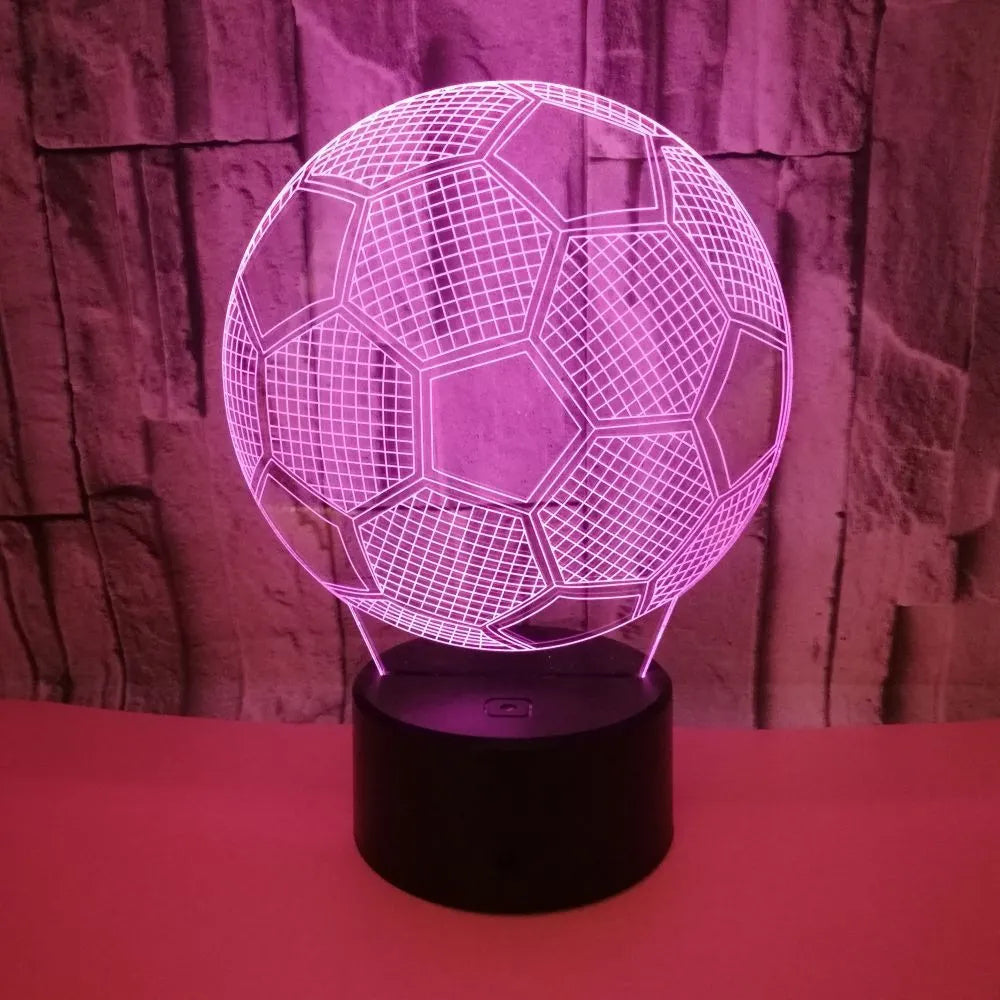 3D creative colour football night light with acrylic panel on ABS base, showing seven colour options.