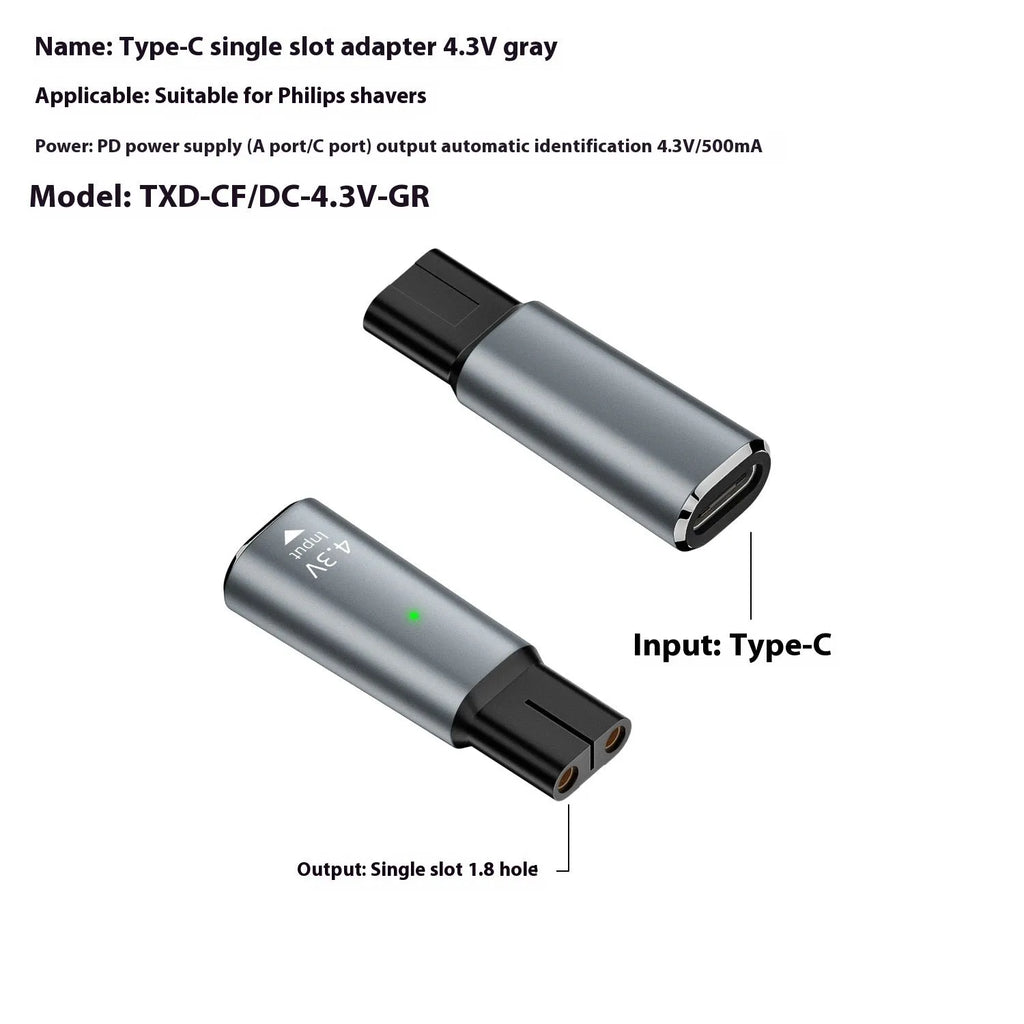 Black USB C charging adapter for electric shavers with aluminium alloy construction and 4.3V output