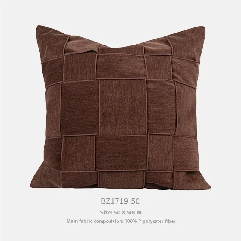 Square chenille woven sofa cushion pillow in beige, measuring 50 by 50 centimetres.