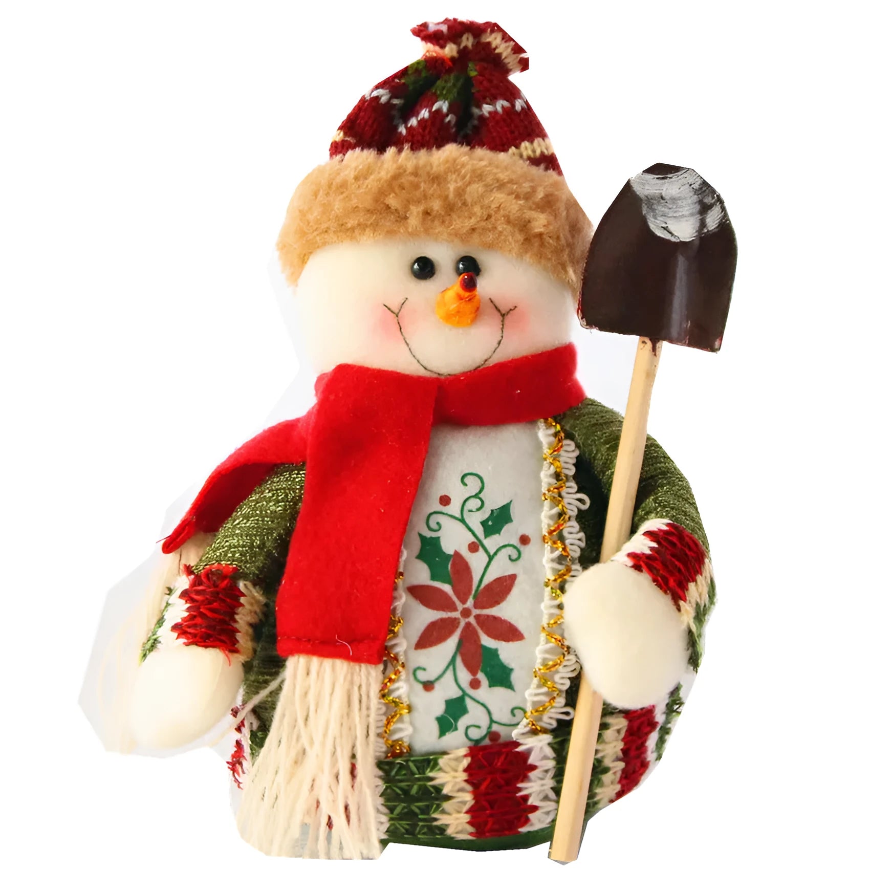 Red, green and white flannel Christmas snowman decorations measuring 18x13cm