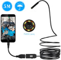 OWSOO USB endoscope camera with 5m cable, 6 LED lights, hook, magnet, and side mirror attachments