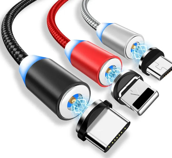 YBD magnetic LED charging cable with cotton braiding and aluminium connector for Apple iPhone