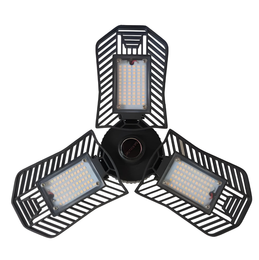 Industrial foldable garage lamp with die-cast aluminium body and LED array