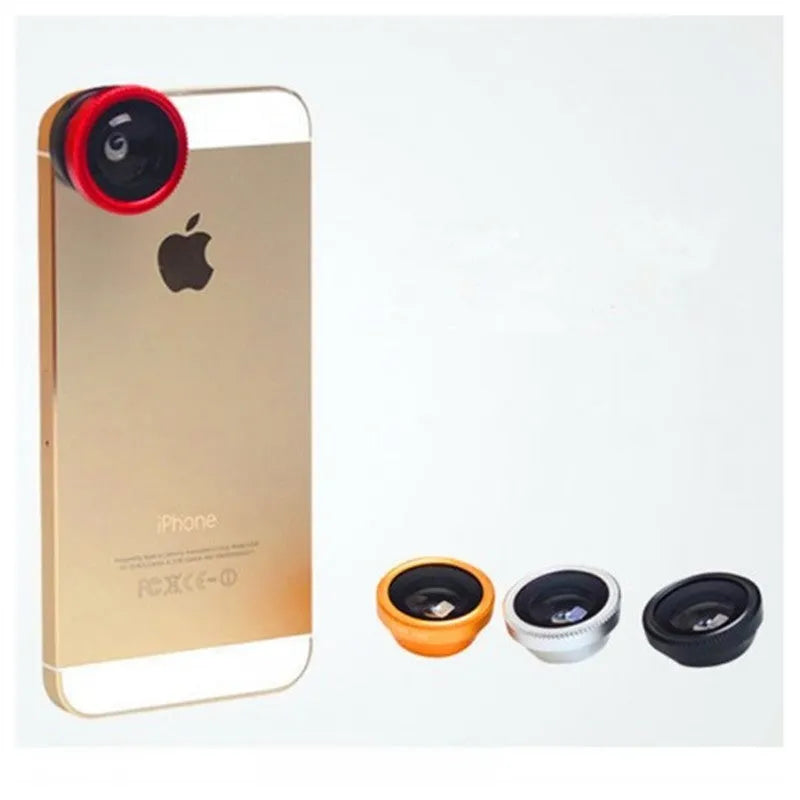 Smartphone 3 in 1 lens kit with fisheye, wide angle and macro lenses in aluminium alloy