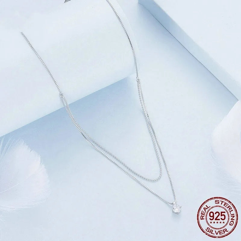 Women's double-layer pendant necklace in 925 silver with pearl chain style in silver colour