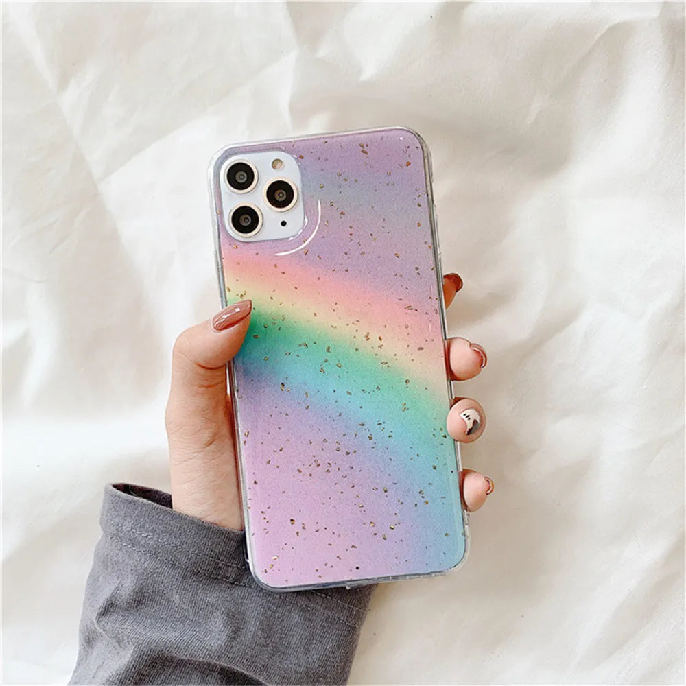 Rainbow gradient colour tpu phone case with stripes for iPhone models