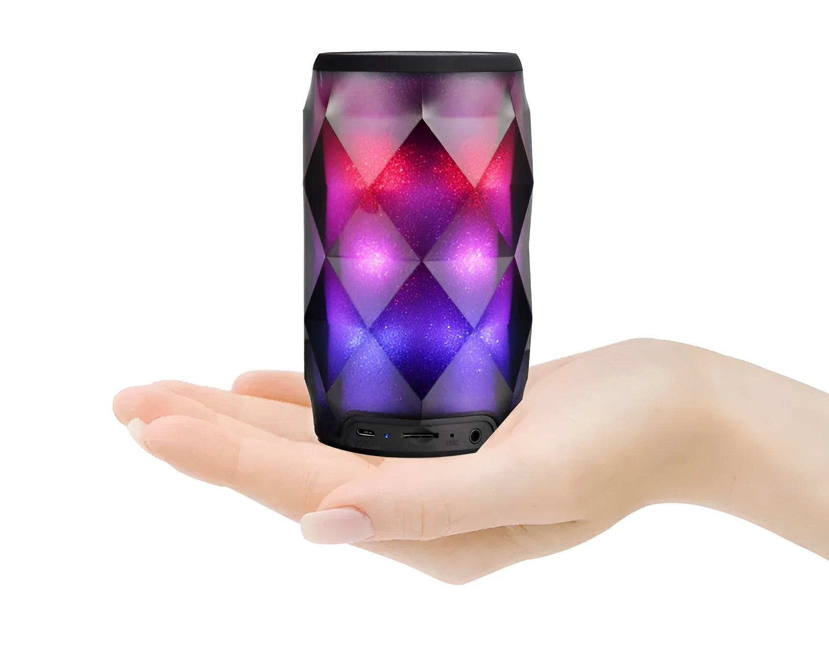 Black crystal diamond cut Coke can shaped Bluetooth lantern speaker with colourful LED starry sky lighting effect.