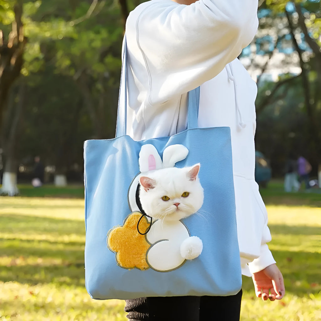 Canvas pet carrier backpack with cartoon pattern for cats and small dogs