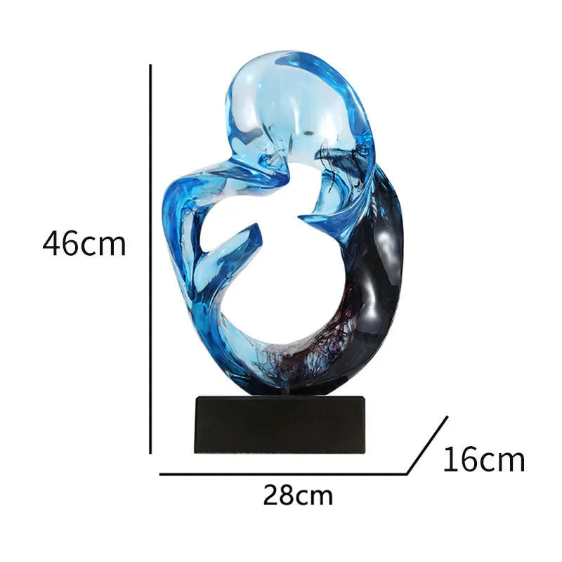 Transparent resin craft ornament in modern simplicity style on a shelf, shown in blue and orange red colour options.