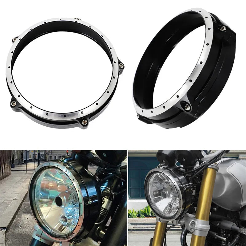 Black CNC aluminium headlamp cover protective frame for BMW R nineT Scrambler motorcycle