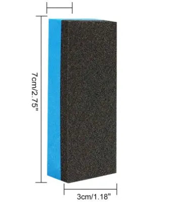 Automotive rust remover spray bottle and blue square sponge for car body corrosion treatment