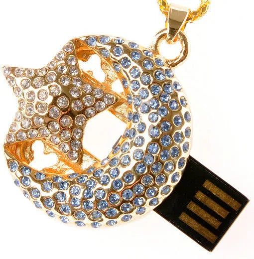 Metal USB flash drive keyring accessory with jewellery design showing USB connector