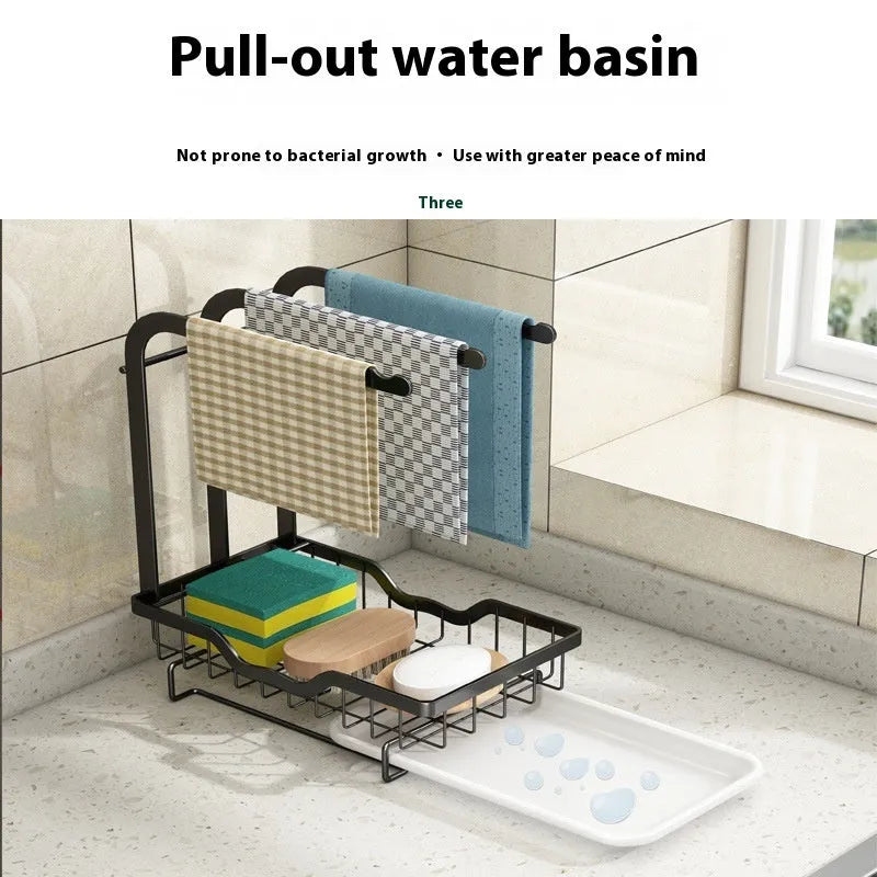 Foldable white plastic kitchen rack for draining cloths in new Chinese style, shown in wall-mounted and table-top use.