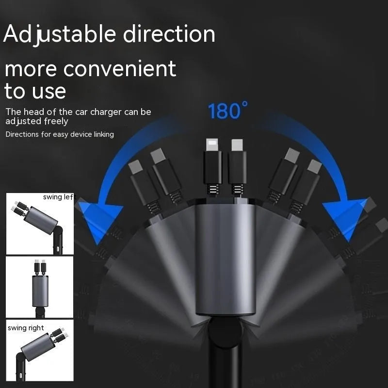 Automatic retractable car charger with cable extended, plugged into a 12V socket