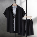 Men's beach suit with short sleeve shirt and matching shorts in cotton blend fabric