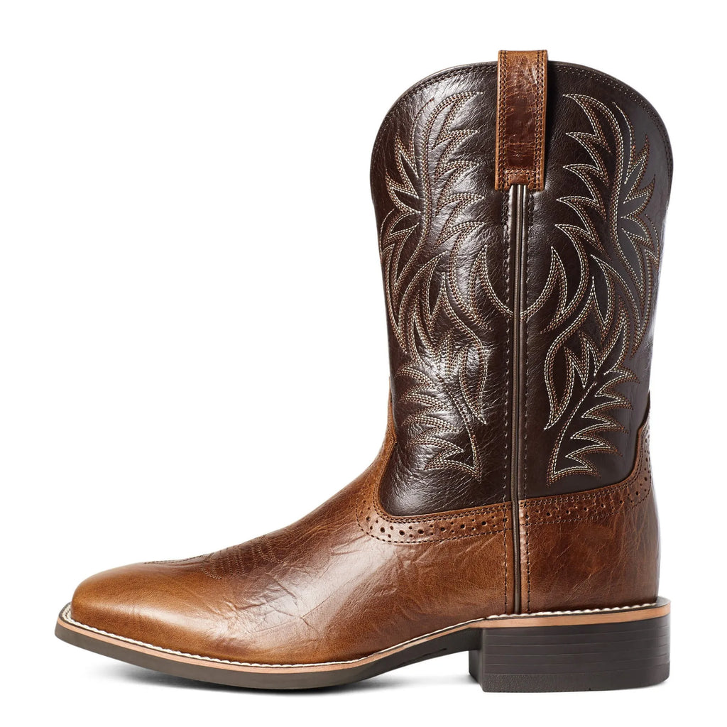 Black western cowboy boots with high embroidery stitching and square toe design