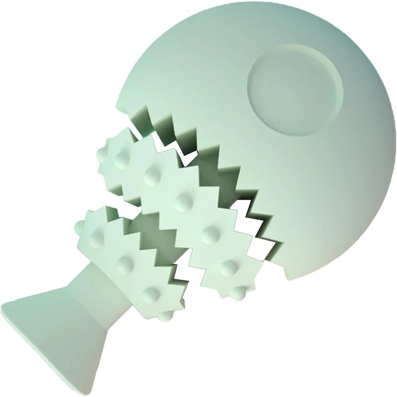 Blue fish bone shaped dog chew toy for dental care and interactive play.