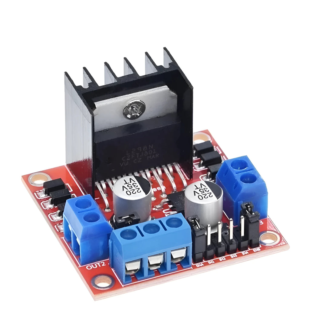 L298N motor driver module for DC and stepper motor control in robot vehicles