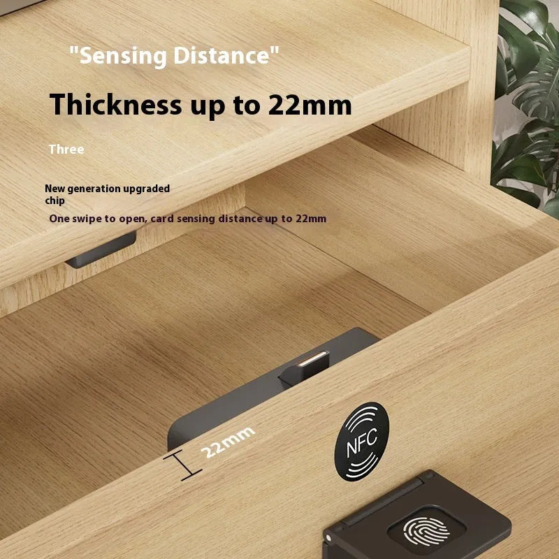 F079 punch-free invisible drawer lock with keys on white background