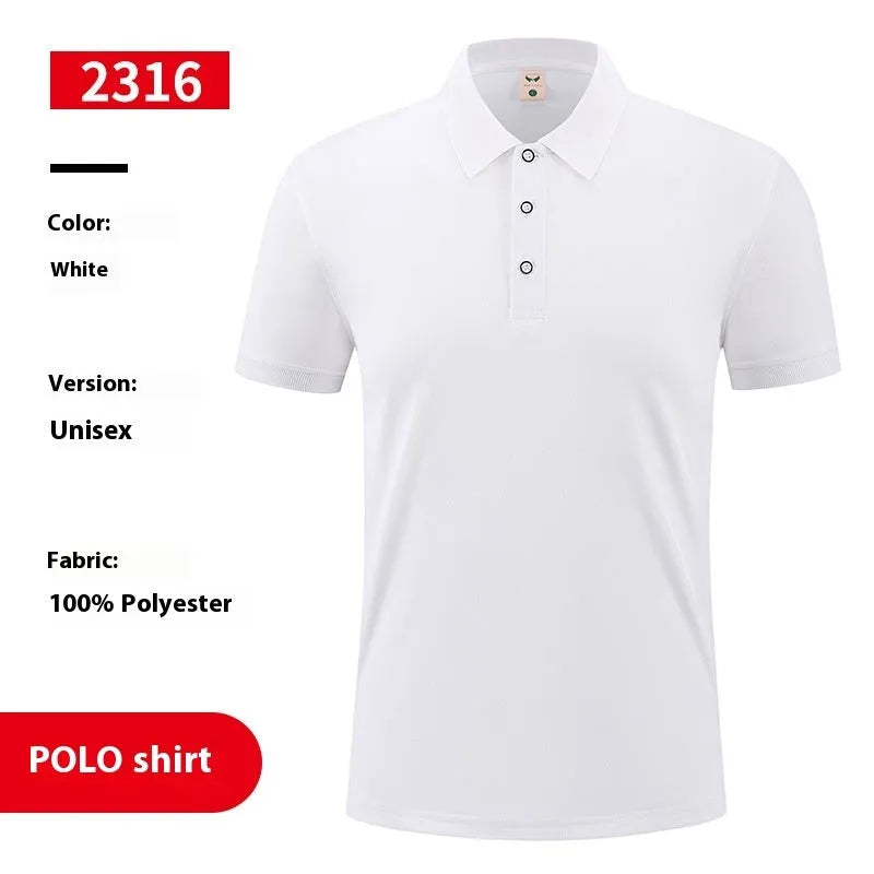 Men's short sleeve ice silk polo shirt with an advertising logo print on the chest.