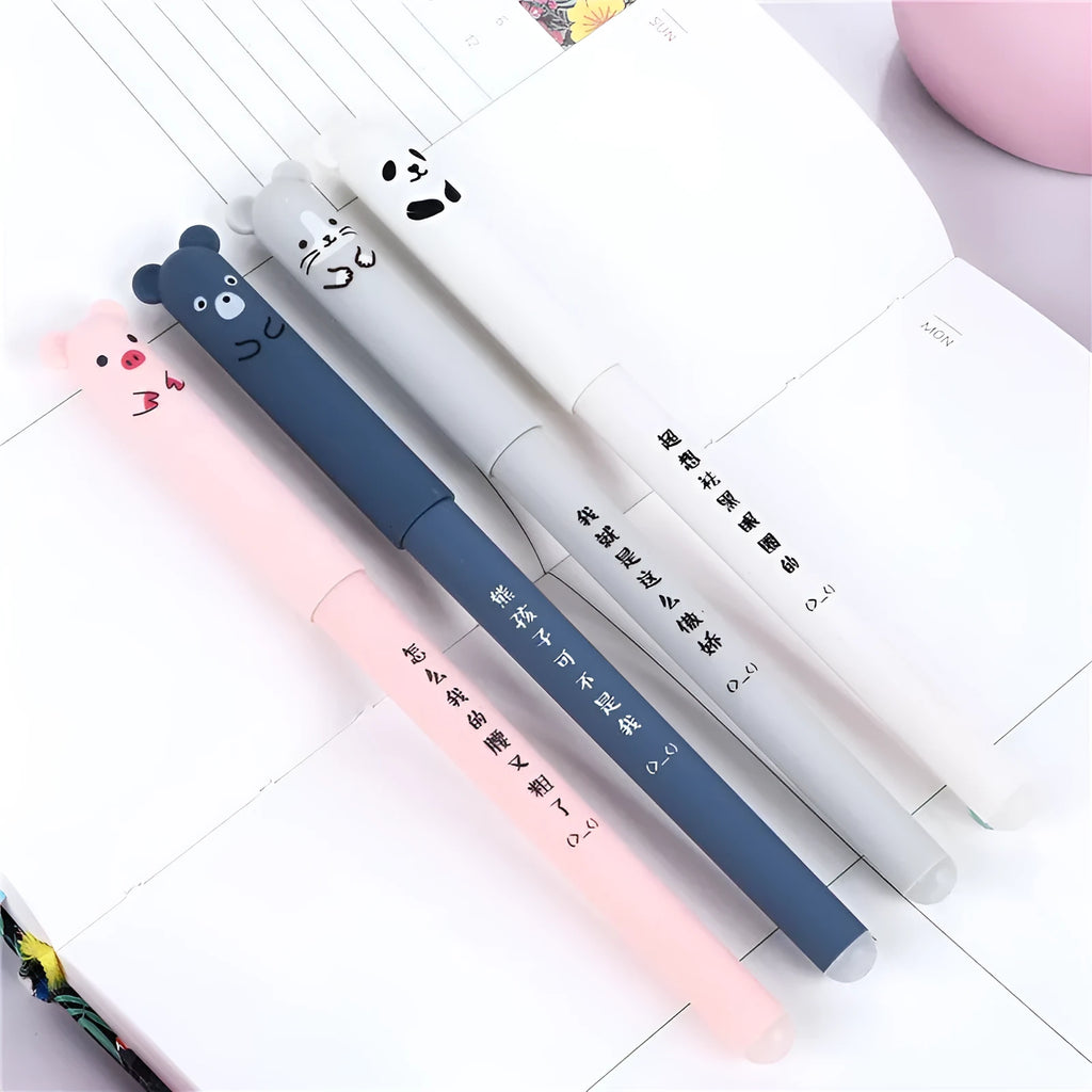 Erasable pen set with 0.5mm needle tip in black blue and red plastic body