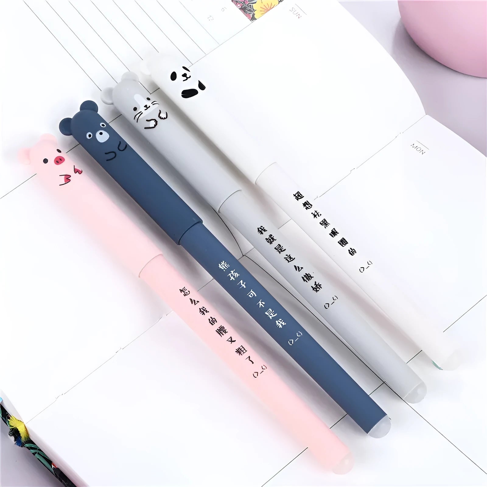 Erasable pen set with 0.5mm needle tip in black blue and red plastic body