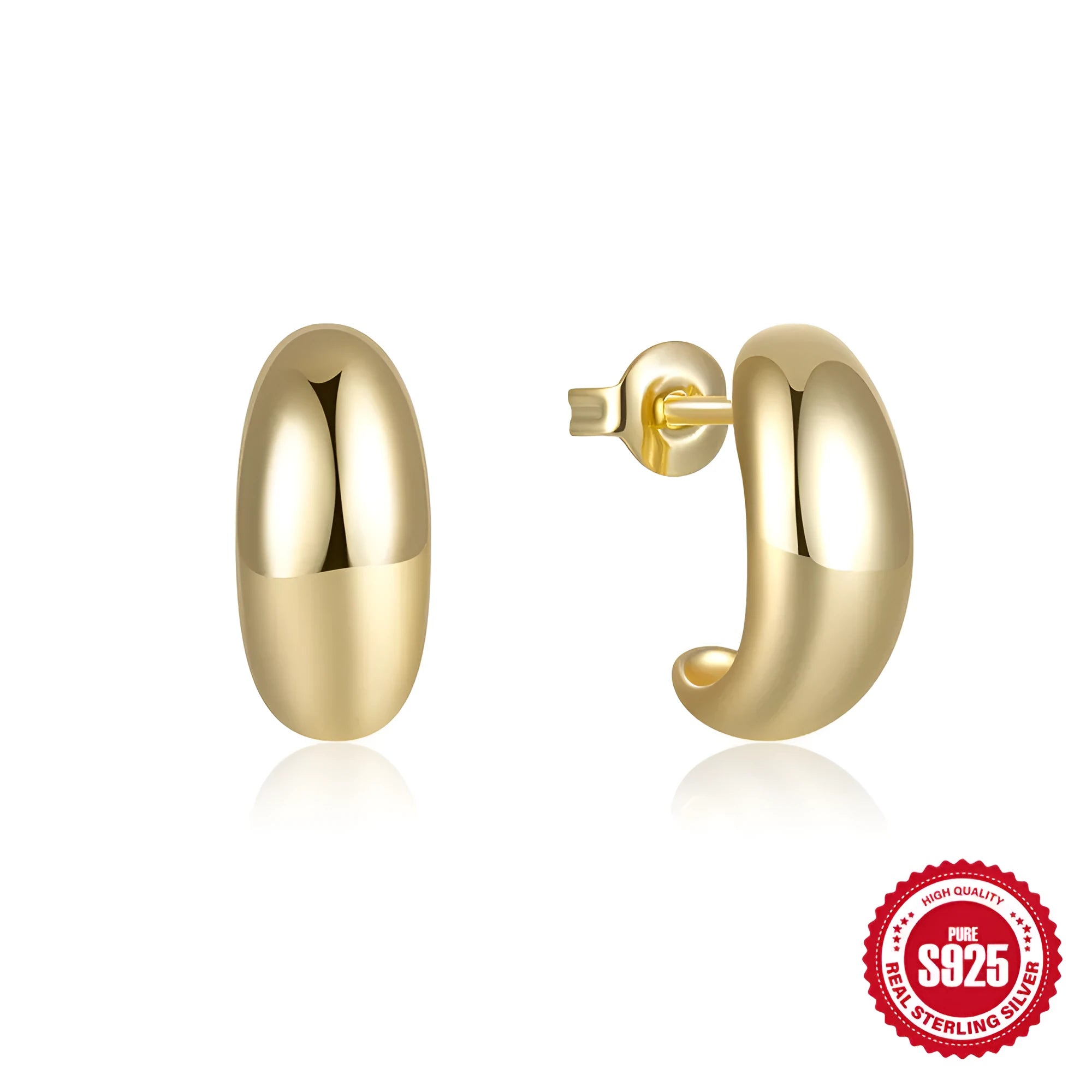 C-shaped 925 sterling silver stud earrings with electroplated gold finish