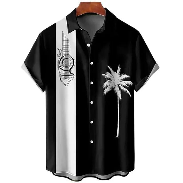 Man wearing a slim-fit short sleeve shirt with a colourful 3D digital printed flower pattern.